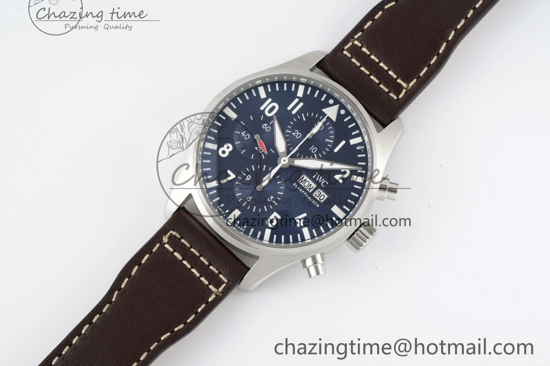MIROTIME 0423 Pilot Chrono SS AZF 1:1 Best Edition Blue Dial on Brown Leather Strap A TimelessDesign 7060